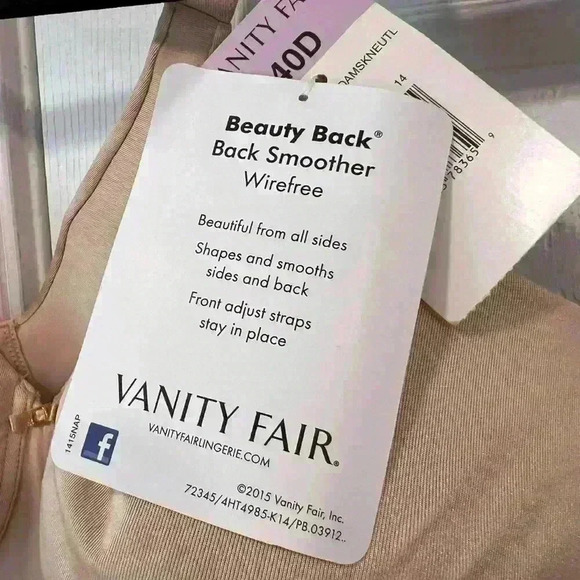 Vanity Fair 40D Full Coverage Bra Beauty Back Smoother Wire free NWT Cream Nude - Picture 3 of 4